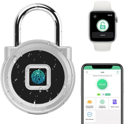 eLinkSmart Gym Locker Padlock with Fingerprint Remote Authorized Unlock Record - Waterproof Security Keyless Smart Lock for School Gym Locker Backpack Gun Case Field Box Silver Support iOS Watch