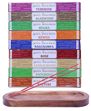 Veedint SoulWellness Incense Stick, Pack 9 Different Fragrance - 20 Stick Per Packet, Free Incense Wooden Burner/Holder, Premium Quality