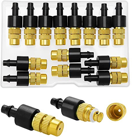 VooGenzek 15 Pezzi Nebulizzazione Nozzle, Irrigatori Atomizzatori, Irrigazione Rame Ottone Spray Nebulizzatore, Ugelli Atomizzatori in Rame, per Irrigazione del Giardino