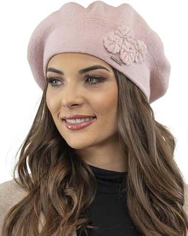 VIVISENCE Baskenmütze Damen Elegant Blume Warm Herbst Winter Accessoire 7006