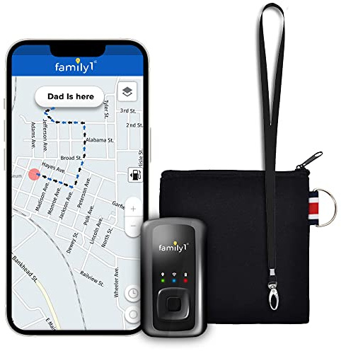 Family1st - Compact GPS Tracker for Elderly, Adults, Special Needs | Portable | Real-Time Updates | Long-Lasting Battery | Pouch and Lanyard Included. Subscription Required