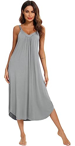 Jlowesun Pyjama Femme Coton, Chemises de Nuit Longues Douces Et Confortables avec Ourlet Ondulé, Col en V Complet Slip Ample Extensible à BretellesVêtements de Nuit Ete XL