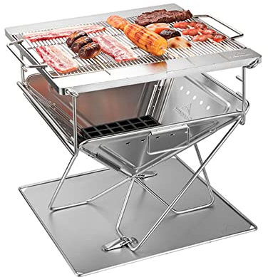 JATIBOSH Barbecue Portatile a Carbonella, Fuochi da Campeggio Pieghevoli in Acciaio Inox, Grill da Zaino per Cucinare All'Aperto, Escursioni, Picnic, Adatto a 2-4 Persone