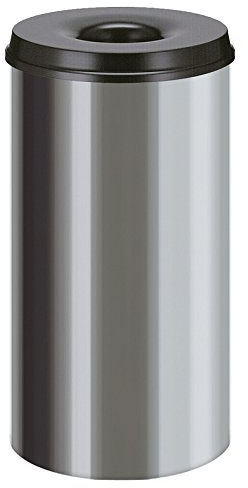 PROREGAL Selbstlöschender Papierkorb & Abfallsammler aus Edelstahl | 50 Liter, HxØ 62,5x33,5cm | Silber, Kopfteil Schwarz
