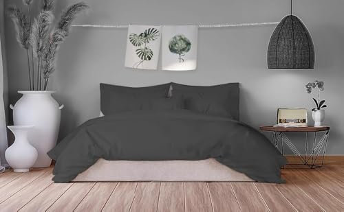 Homesty Premium Bettwäsche 135x200 cm + 1 Kissenbezug 80x80 cm – 100% Baumwolle Bettbezug Set 2 Teilig Öko Tex mit YKK Reißverschluss Anthrazit weich & atmungsaktiv