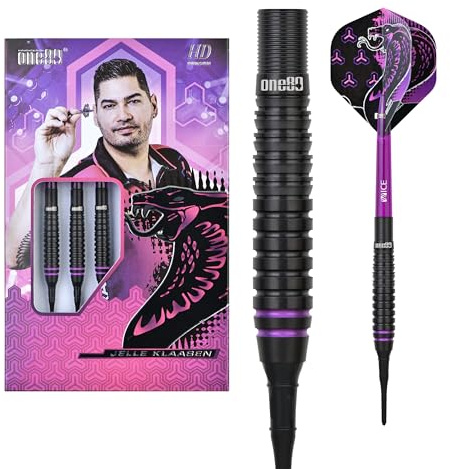 ONE80 Soft Dart Jelle Klaasen The Cobra HD 80% Tungsten Softtip Dart Softdart 19g Hochwertiger Tungsten Dart Dartpfeile Set mit Schäften und Flights