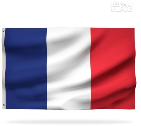 Bandera francesa de Francia Premium - Bandera francesa 150x90cm, muy resistente y de calidad con 2 ojales metálicos ¡ Siéntete orgulloso de tus colores ! Bandera tricolor de Francia