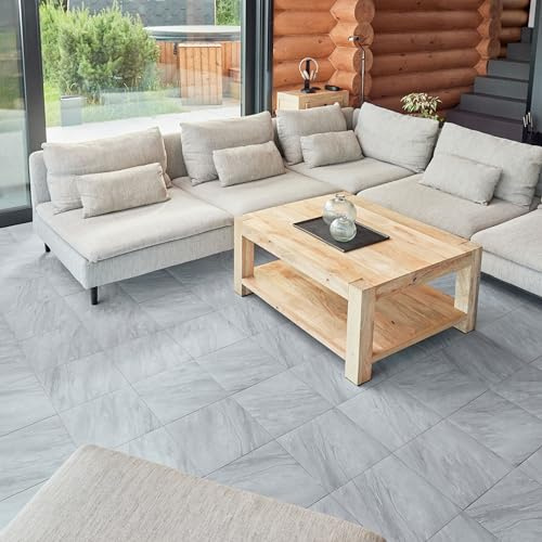 Vinyl Floor Tiles Self Adhesive - 30 Pack to Cover 30 sqf (2.79 sqm) | Each Sticker Tile Size 12x12In (30.5 x 30.5cm) - Peel and Stick Vinyl Floor Tiles | Grey-White Marble Effect