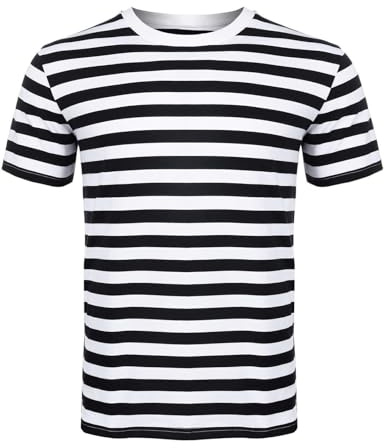 ANZEE DISCOVER THE NEW YOU Maglietta a righe unisex girocollo a maniche corte a righe t-shirt in cotone girocollo casual per bambini abbigliamento estivo, bianco/nero, M