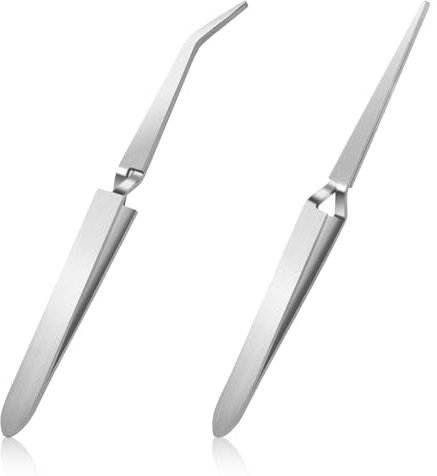 Juego de 2 pinzas de bloqueo cruzado de precisión inversa de punta doblada y recta, pinzas de acero inoxidable para joyería, manualidades, reparación de relojes, laboratorio de electrónica