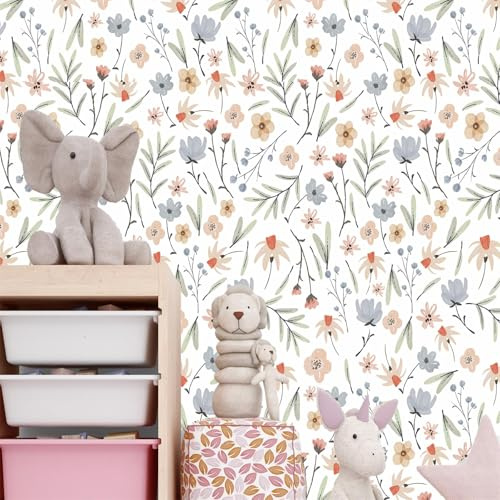 Boho Floral Wallpaper Wildflower Wall Paper Small Flower Wall Stickers Decor Botanical Floral Leaf Decals Peel and Stick Cute Flower Wallpaper for Kid Baby Room Girl Bedroom Decor