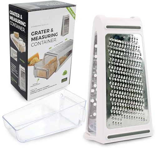 VIVAAS 2 in 1 Cheese Grater with Container 480ml for Kitchen Stainless Steel Multi-Functional Grater Handheld with Handle Cheese Grater Box Non-Slip Base Kitchenware 21.5cm