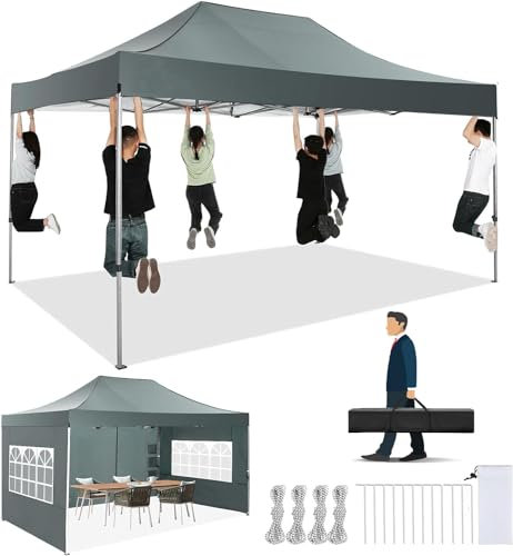 COBIZI Faltpavillon Pavillon 3x4.5 Wasserdicht Stabil, Outdoor Faltbar Garten Pavillon UV Schutz 50+, Partyzelt mit 4 Seitenteilen, Grau