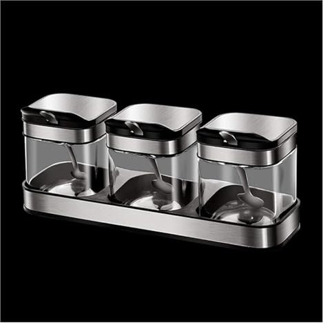 SFQEVHRZ Gewürzflaschenset Keramik， 3-teiliges Vorratsbehälter-Gewürzdosen-Set for die Küche zu Hause, Gewürzbox, Menage mit Deckel und Löffel, Gewürztöpfe