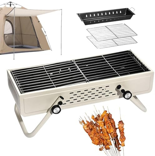 Barbecue in legno, pieghevole, in legno, senza fumo, barbecue a carbonella, in acciaio, barbecue a carbonella, campeggio, facile da pulire per cucinare all'aperto, tailgating, campeggio