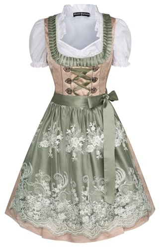 Scarlet Darkness kvinnor Oktoberfestklänning 3 st karneval kostymer bayersk dirndl klänning, Beige grön, 2XL