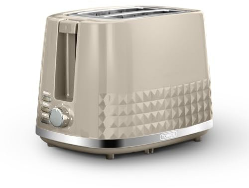 Tower T20082MSH Solitaire 2 Slice Toaster, Browning Control, 850W, Latte with Chrome Accents