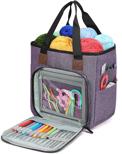 KEYHOT Handarbeitstasche Groß, Projekttasche, Stricktasche für Unterwegs, Aufbewahrung Stricken Tasche, Garntasche, Crochet Bag, Nur Tasche, Keine Zubehörteile(Lila)