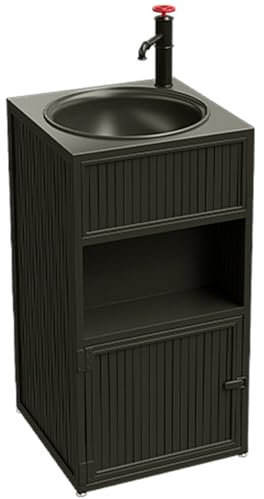 ZTGL Waschbecken Mit Armaturen Modern Schmiedeeisen Standwaschbecken Garten Kreativität Industrial Style Bar KTV Hohe Qualität Waschtisch Stehend Mit Wasserhahn,Schwarz,Without Mirror
