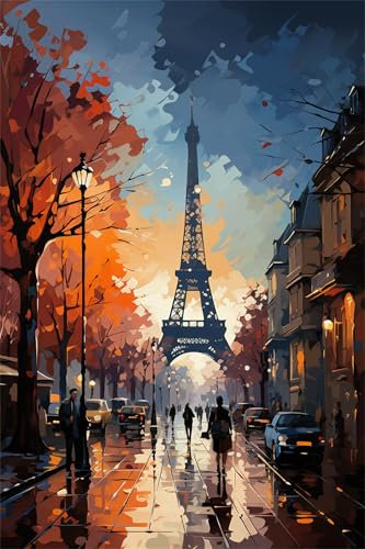 Eiffelturm Malen Nach Zahlen Erwachsene Groß 50x70cm,Malen Nach Zahlen Paris,Kreativ Set für Erwachsene,DIY Handgemalt Ölgemälde Leinwand Kit mit 3 Set Pinseln Acrylfarben,Home Wand Dekor,Rahmenlos