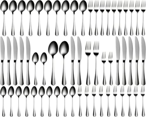 Xespis Besteck Set 12 Personen, 60 teilig Edelstahl Bestecksets (Silber) | mit Steakmesser, Elegantes Essbesteck, Hochglanzpoliert und Spülmaschinenfest, mit Messer Gabel Löffel, für Haus, Party