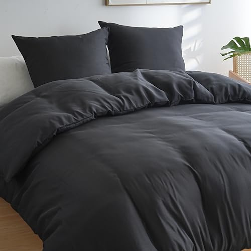 MOHAP 4 Pièces Parure de Lit Adulte Housse de Couette 200x200cm+Drap Housse 140x200+2 Taies d'oreillers 65x65cm Noir Normal 80 Fils/cm² Housse de Couette 2 Personnes avec Fermeture Éclair