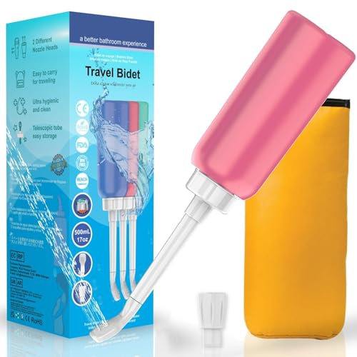 Giural 500Ml/17OZ Large Portable Bidet Bottle Handheld Bidet Portable Hand Spray Seat Water Sprayer Blue Bottle, Bidet Bottle Travel Bidet for Women And Men,Pink