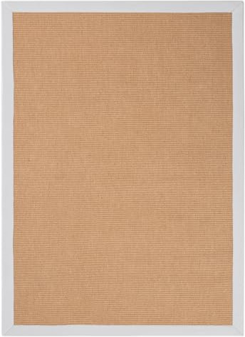 carpetfine Sisalteppich Naturfarbe 60x110 cm handgewebt mit Bordüre aus Baumwolle in Weiß | Moderner Rutschfester Flachgewebeteppich Uni aus Naturfasern für Wohnzimmer, Schlafzimmer