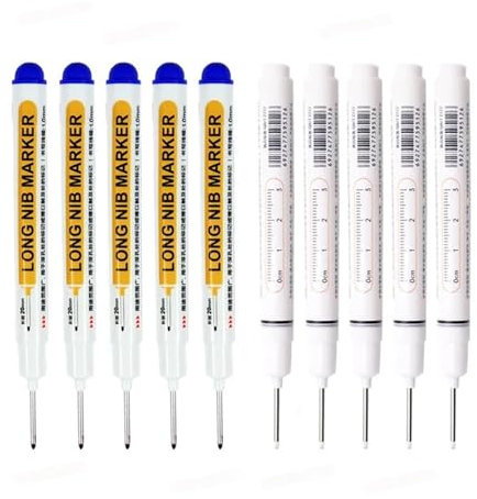 Federkopfmarkierer Deep Hole Long Nib Scriber 10 Stück langer Kopf-Markierungsstift for Metallarbeiten, Öl, wasserfester Holzstift, verlängerte 20 mm tiefe Loch-Metall-Stanzmarkierungen(5 blue 5 white