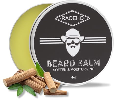 RAQEHO 4oz Beard Balm for Men - Mustache Wax Mens Beard Leave In Conditioner Butter Wax Cream Softener Shea Moisturizer Grooming Styling Dandruff Treatment Maintenance Gifts Care Products(Sandalwood)