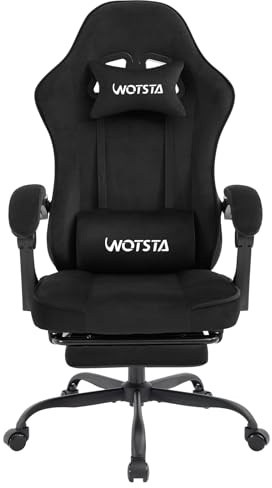 WOTSTA Massage Chaise Gaming Tissu avec Coussin en éponge Haute densité, Siege Gamer avec Repose-Pieds, Fauteuil Gamer pour Adultes Kids,Chaises de Bureau Capacité de Charge 120 kg
