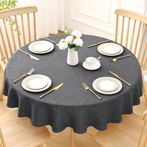 Homaxy Glitzer Tischdecke Abwaschbar Leinenoptik Rund 140cm Tischtuch Wasserabweisend mit Lotuseffekt Fleckschutz Tischwäsche für Wohnzimmer, Esszimmer, Party, Dunkelgrau