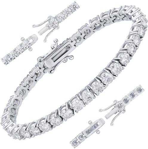 Gugots Moissanite Tennis Bracelet for Women Men 3MM 7inch White Gold Plated S925 Sterling Silver D Color VVS1 Round Cut Moissanite Bracelets