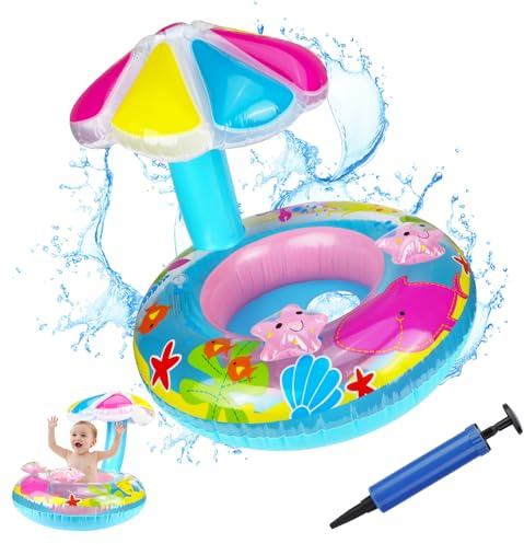 Simmningsring i form av sjödjur, uppblåsbar baby baby simning flottör baby simning flytning med säte soltak barn pool leksak