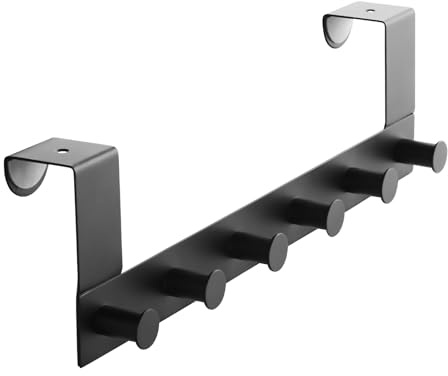 SOTECH Perchero de puerta LINEA II (acero inoxidable negro mate, 380 x 110 mm, con 6 ganchos) Perchero para puertas de 40 mm sin galce - ¡organización elegante para su hogar!