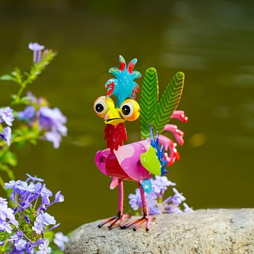 FONDUO Garten Figuren Deko Huhn 20.5x16cm, Metall Gartendeko ühner Für Draußen Wetterfest Frühlingsdeko Gartenfiguren Huhn Deko Garten Ornamente für Rasen Terrasse Frühling Ostern Dekoration (A)