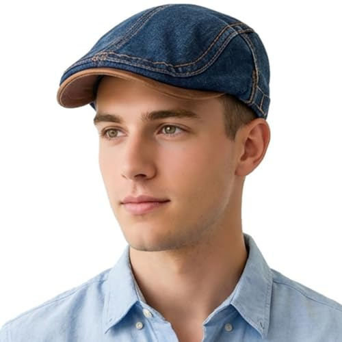 HIQIU Unisex denim platt keps herr glidande mössa basker keps toppig mössa dam baskermössa justerbar fritid basker, B# mörkblå, M-L