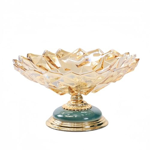 XYUERU Coupe à Fruits en Cristal, Plateau à Fruits en Verre, Assiette à Salade de Fruits, Plateau à Fruits en Verre, Assiette à collation décorative en métal, Coupe à Fruits décorative(24x20cm)