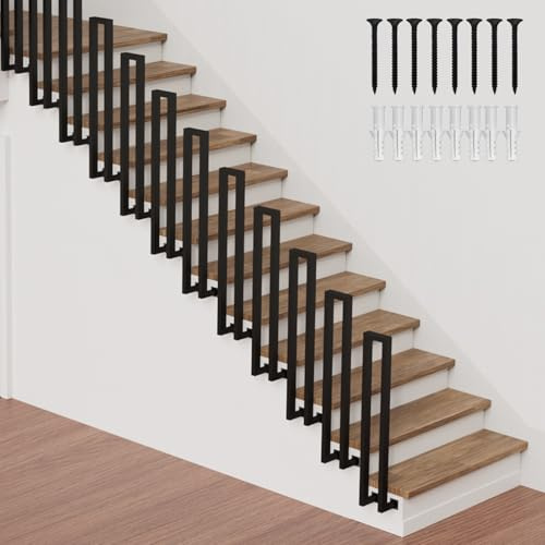 U-förmige Treppengeländer Innen, Treppengeländer Außen Seitliche Montage, Handlauf Treppe Dekorative, Geländer Treppe, Rutschfeste Stiegengeländer für Treppen, Brüstung, Balkon (Schwarz, 85cm)
