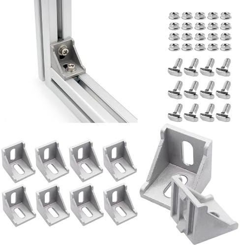 10 Stück Aluprofil Winkel 40x40mm, Aluprofil Befestigungsmaterial Winkel Befestigung Wandhalter 90 Grad mit Schrauben Eckwinkel Eckverbinder Alu Winkel für Strebenprofil