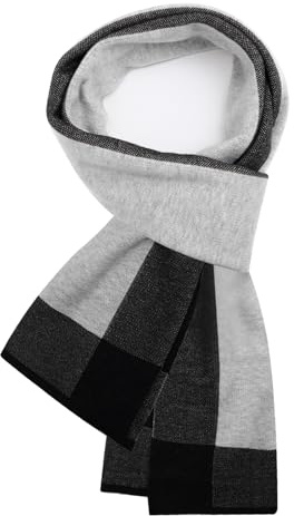 Gucass Herren Schal Winter Warm Kaschmir Vermischt, Classic und Elegant Plaid Männer Schals, 5% Merino Dicker Warmer Weicher Winterschal 180x30cm, Grau