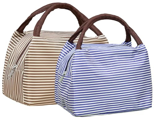 KLEHOPE 2 Piezas Lunch Bag, Tela Oxford Fiambrera Termica, 23 × 17 × 13 cm Bolsa-Termica Pequeña, Plegable Bolsa Termica Infantil, para la Escuela, Camping y Viajes