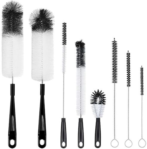 GWAWG Lot de 8 Goupillons Bouteille et Brossettes de Nettoyage – Brosse Biberon, Goupillon Gourde et Paille Réutilisable – Brosse Longue pour Bouteilles à Col Étroit, Bocaux, Verres et Cafetières