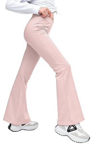 Mayoii Girls Flared Leggings, High Waisted Tummy Control Yoga Pants with Breathable Stretch for School or Dance (UK, Age, 9 Years, 10 Years, Regular, Pink)