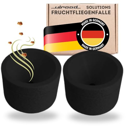 2X ULROAD Fruchtfliegenfalle OHNE Gift & Chemie I Made in Germany Lebendfalle für Küche Bad Wohnmobil Obstfliegenfalle wiederverwendbar Falle Fruchtfliegen Glas schwarz