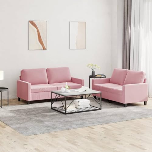 Frdhee Bodensofa Chaiselongue,2-TLG. Sofagarnitur mit Kissen Rosa Samt,Kleine Couch für Wohnzimmer Schlafzimmer Büro Wohnung