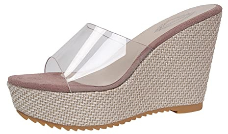 Kilsandaler damer platå, sandaler damer med klack, eleganta klackskor, ventilerande kvällsskor, transparenta remmar, halmsandaler, lätta sandaletter, bekväma fritidssandaler, platta sandaletter, ROSA