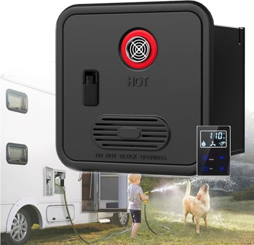RV On Demand Water Heater Propane with Inside Dual Water Outlet, CSA Certified Instant Tankless Hot Water Heater with 15 x 15 Door for Camper, Outside White (Black)
