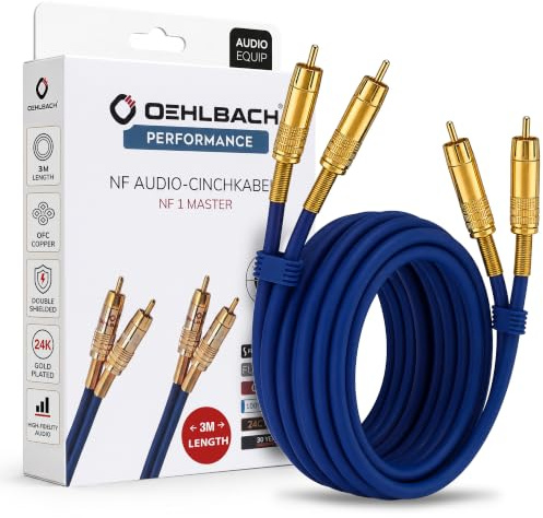 Oehlbach NF 1master 300 - Hervorragendes analoges Stereo Audio-Cinchkabel - 2x Cinch/2x Cinch, Vollmetallstecker, Schirmung - 3m - blau