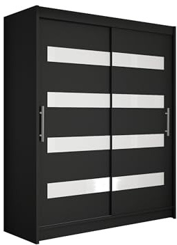 Mirjan24 Schwebetürenschrank Westa IV Kleiderschrank, Modernes Schlafzimmerschrank, Schiebetürenschrank, Garderobe, Schlafzimmer (Schwarz + Weiß Lacobel)